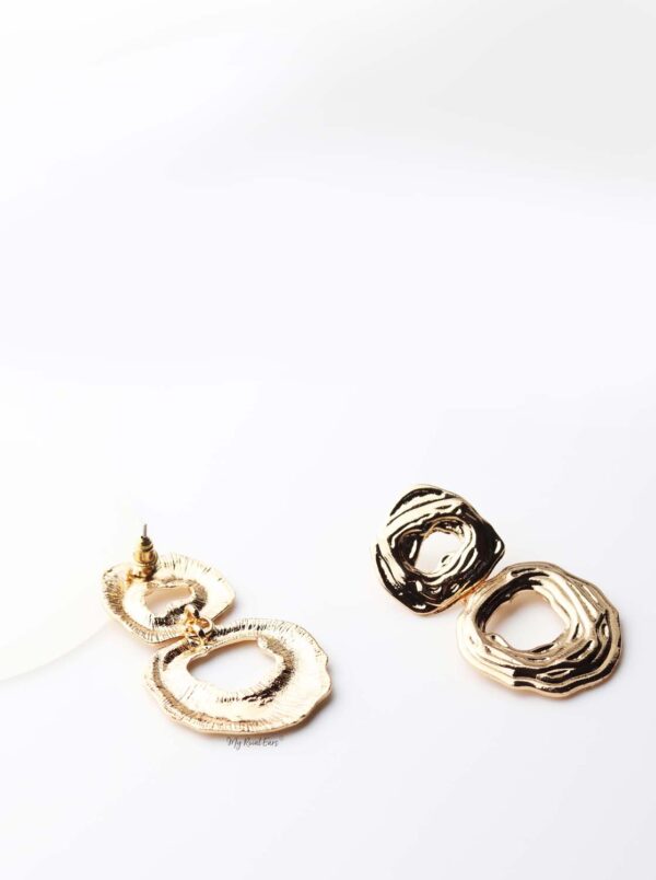 Clio- gold plated lined detailed double hoop drop earrings - My Roial Ears LTD