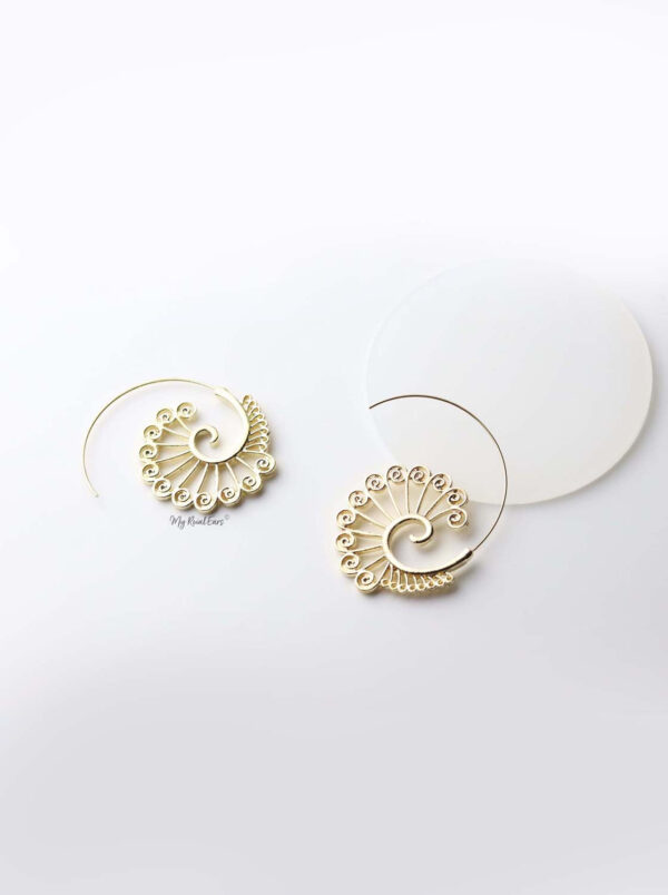 Dike- gold plated spiral ethnic pattern earrings - My Roial Ears LTD