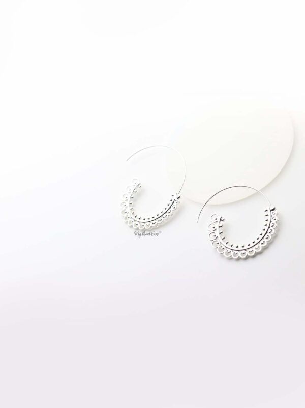 Erato Silver- bohemian whirlpool pattern style hoop earrings - My Roial Ears LTD