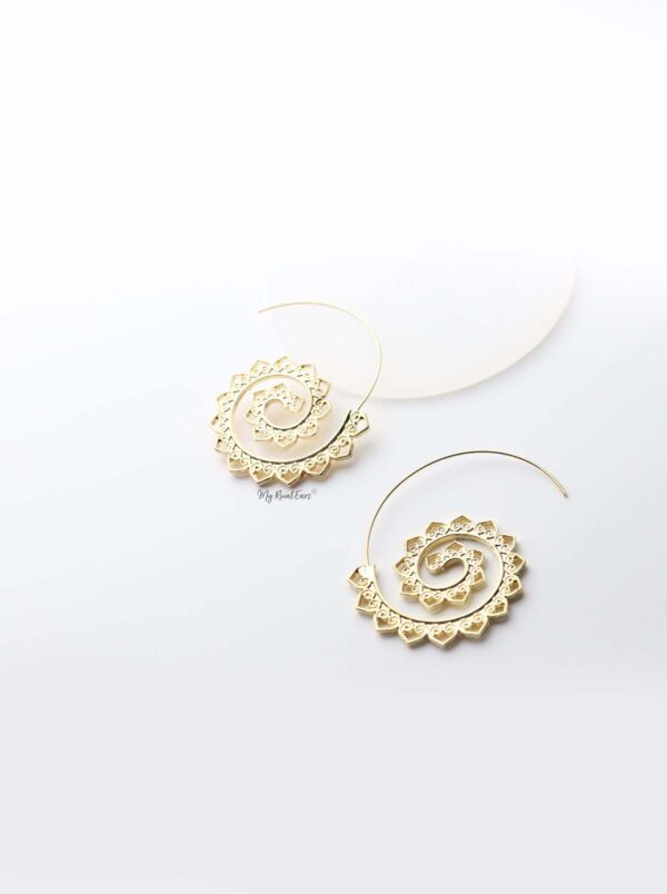 Euphrosyne- gold plated paisley pattern spiral earrings - My Roial Ears LTD