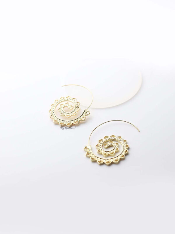 Euphrosyne- gold plated paisley pattern spiral earrings - My Roial Ears LTD