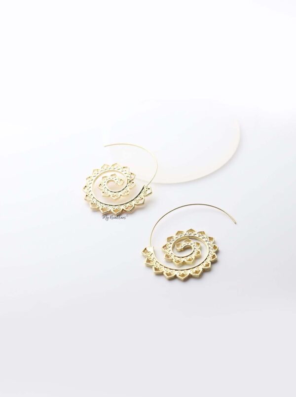 Euphrosyne- gold plated paisley pattern spiral earrings - My Roial Ears LTD