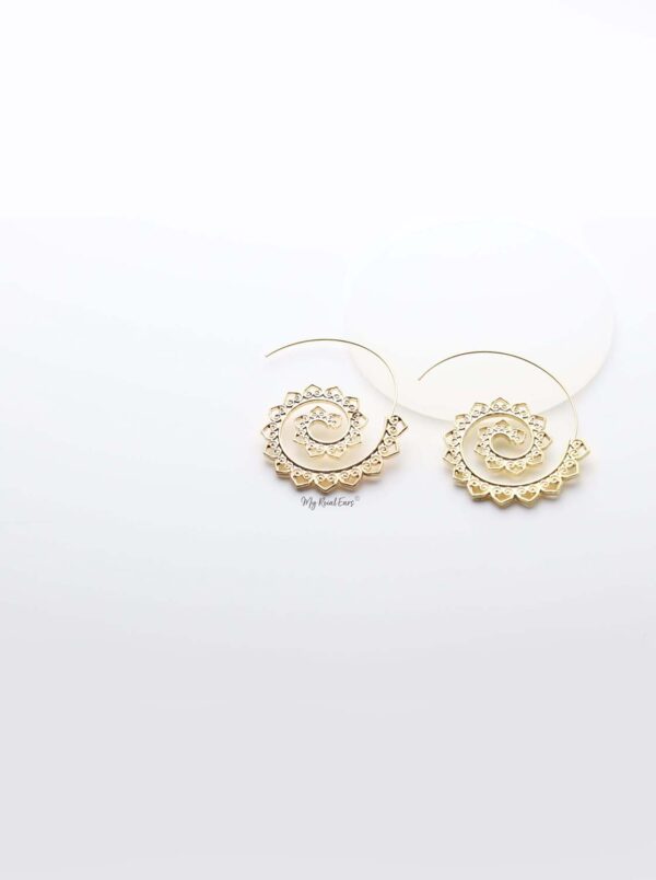 Euphrosyne- gold plated paisley pattern spiral earrings - My Roial Ears LTD