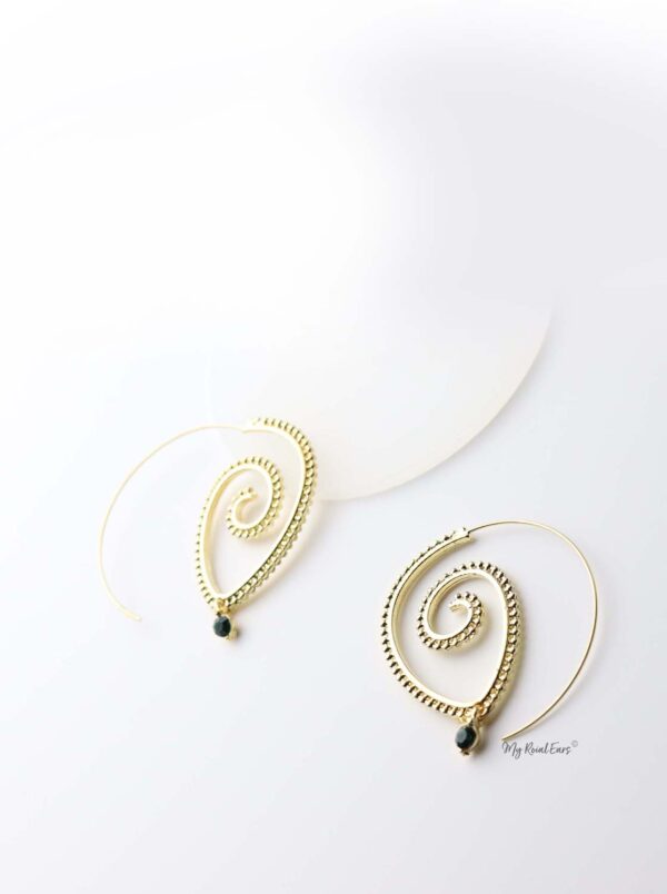 Europa: gold plated tribal brass, spiral drop earrings - My Roial Ears LTD