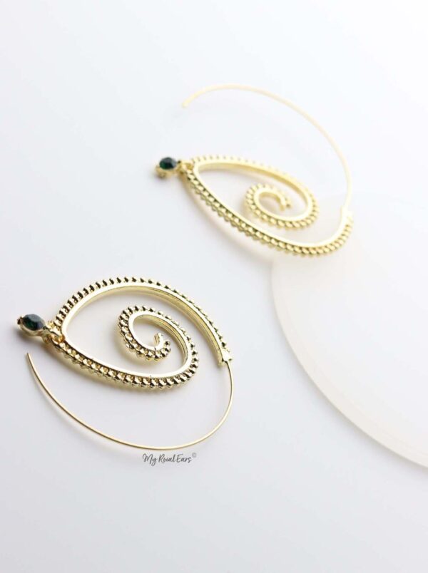 Europa: gold plated tribal brass, spiral drop earrings - My Roial Ears LTD