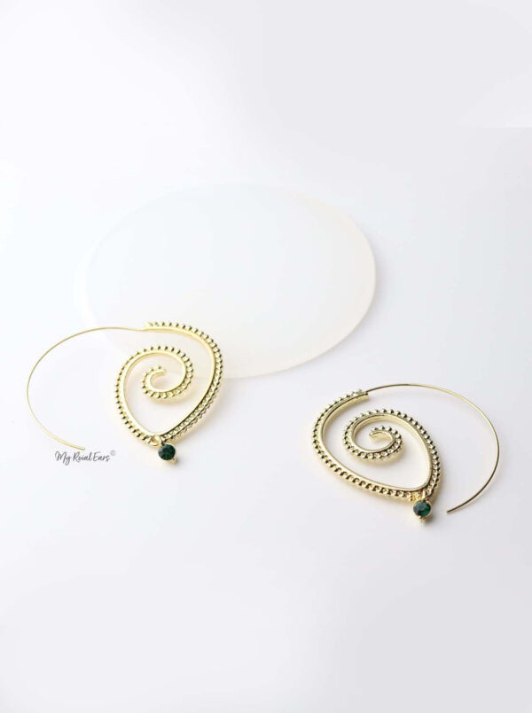 Europa: gold plated tribal brass, spiral drop earrings - My Roial Ears LTD