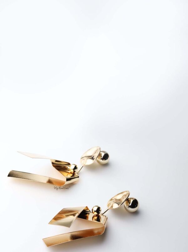 Hebe: gold plated geometric metal ball statement earringss - My Roial Ears LTD