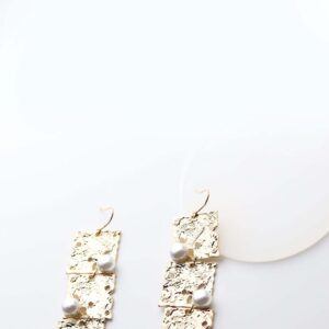 Ianthe: gold plated square and pearl embellished drop earrings - My Roial Ears LTD