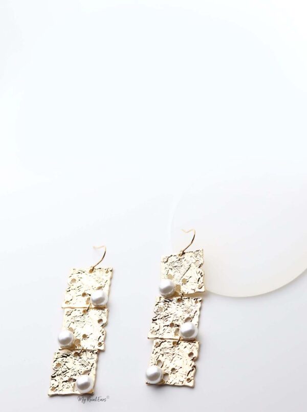Ianthe: gold plated square and pearl embellished drop earrings - My Roial Ears LTD