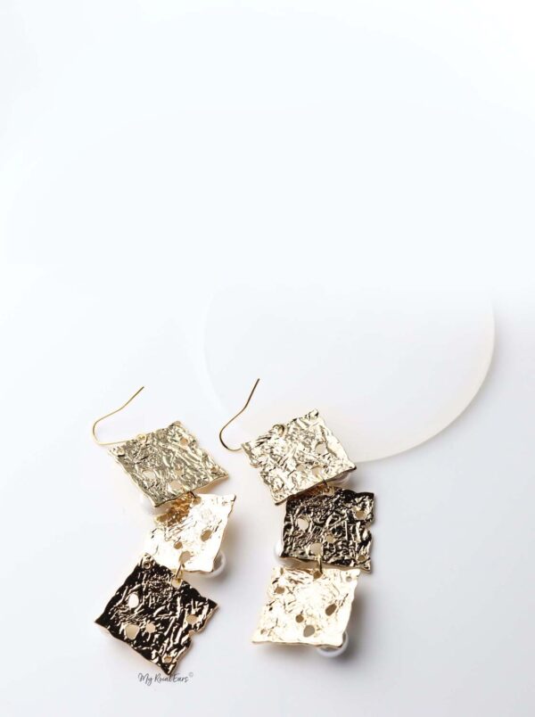 Ianthe: gold plated square and pearl embellished drop earrings - My Roial Ears LTD