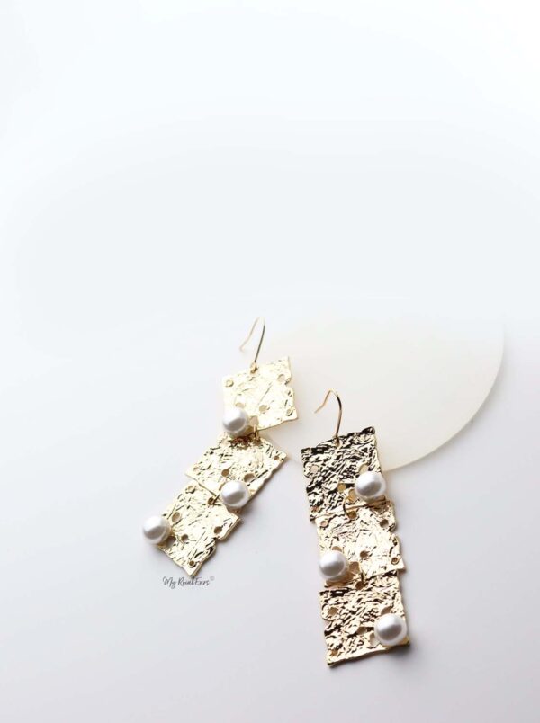 Ianthe: gold plated square and pearl embellished drop earrings - My Roial Ears LTD