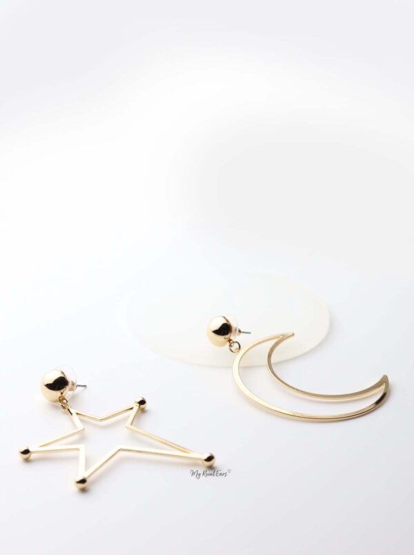 Kallisto- gold plated star and mood shape drop earrings - My Roial Ears LTD
