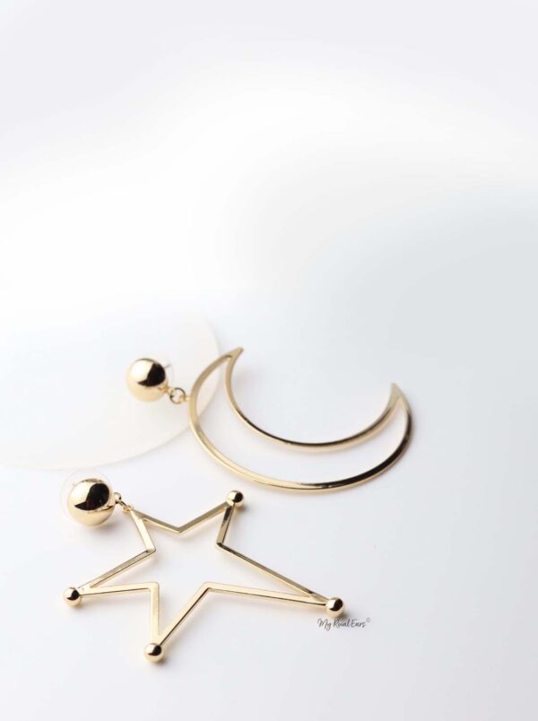 Kallisto- gold plated star and mood shape drop earrings - My Roial Ears LTD
