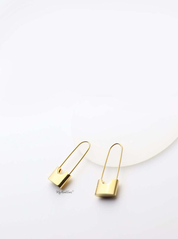 Lachesis- gold plated small lock drop earrings - My Roial Ears LTD