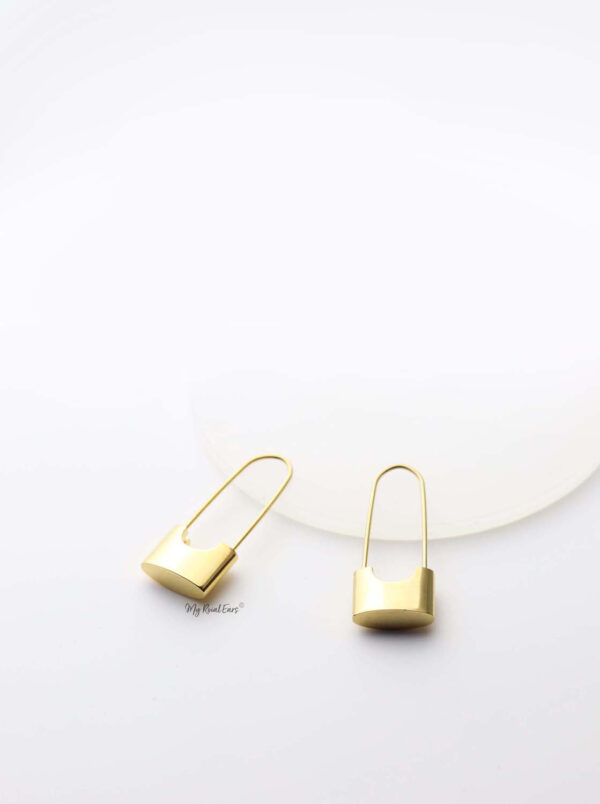 Lachesis- gold plated small lock drop earrings - My Roial Ears LTD