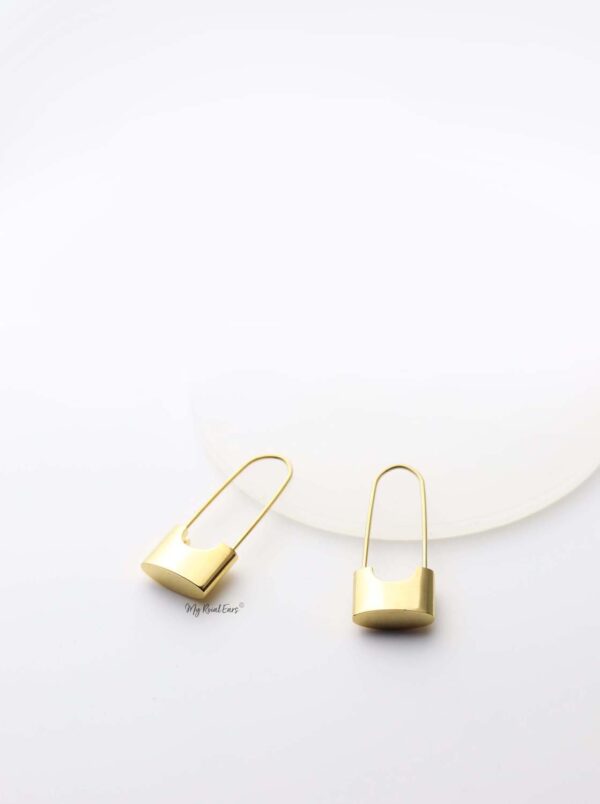 Lachesis- gold plated small lock drop earrings - My Roial Ears LTD