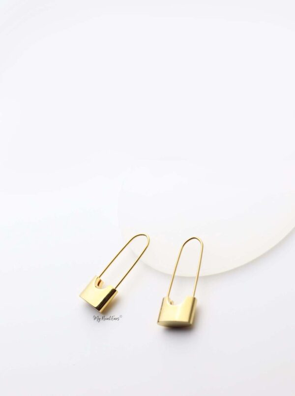Lachesis- gold plated small lock drop earrings - My Roial Ears LTD
