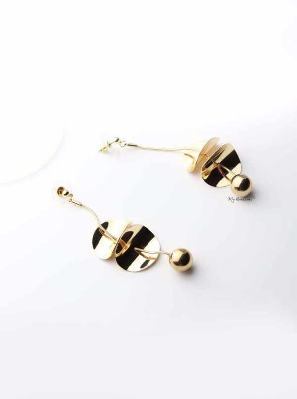 Melete- gold plated long ball drop earrings - My Roial Ears LTD