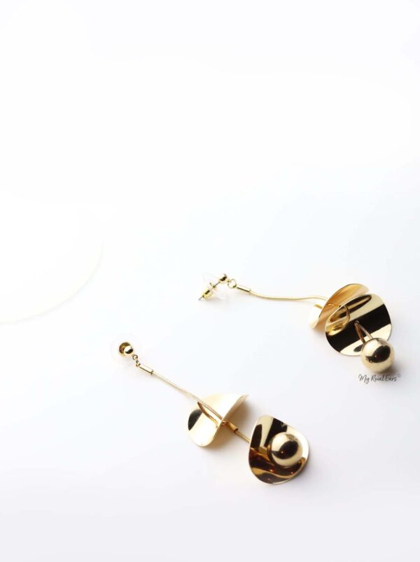 Melete- gold plated long ball drop earrings - My Roial Ears LTD