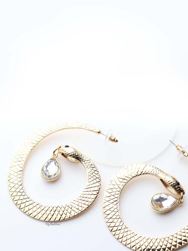 Cassandra H- gold plated snake shaped crystal drop earrings - My Roial Ears LTD