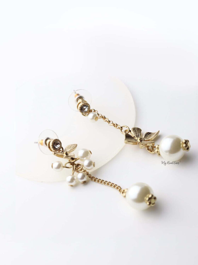 Pistis-  cute gold pearl drop earrings - My Roial Ears LTD
