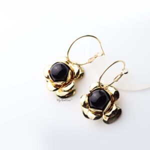 Thalia- gold plated floral hoop drop earrings - My Roial Ears LTD