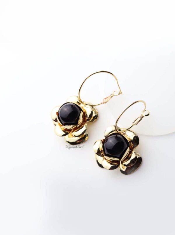 Thalia- gold plated floral hoop drop earrings - My Roial Ears LTD