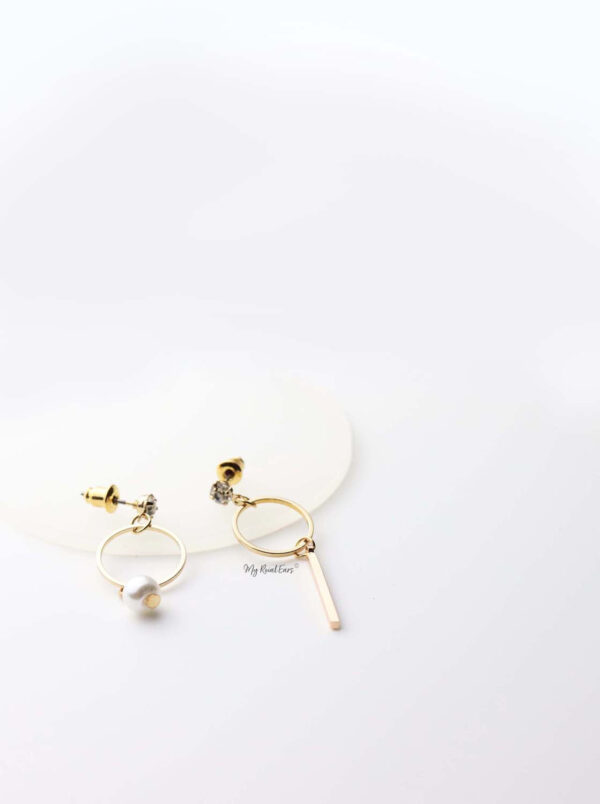 Tethys-gold plated opposite contrasting cute hoop drop earrings - My Roial Ears LTD