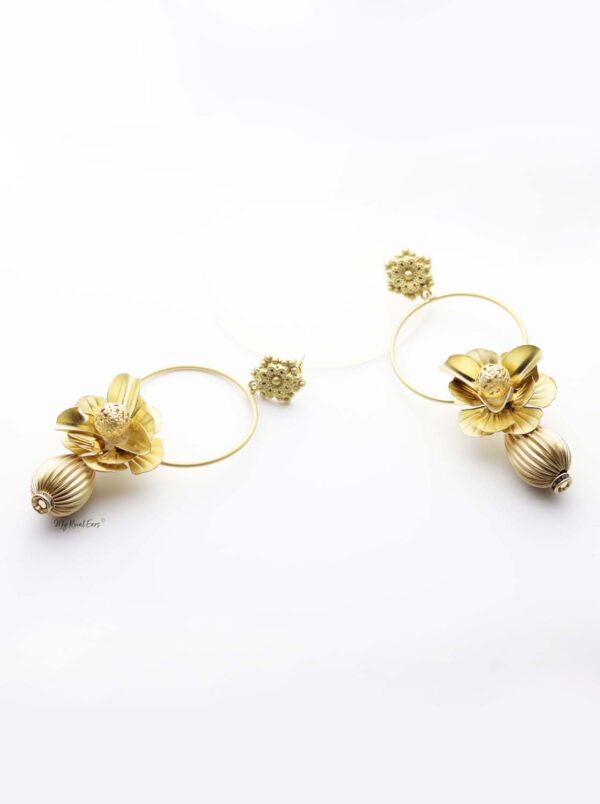 Iris- gold plated 3d floral hoop drop earrings - My Roial Ears LTD