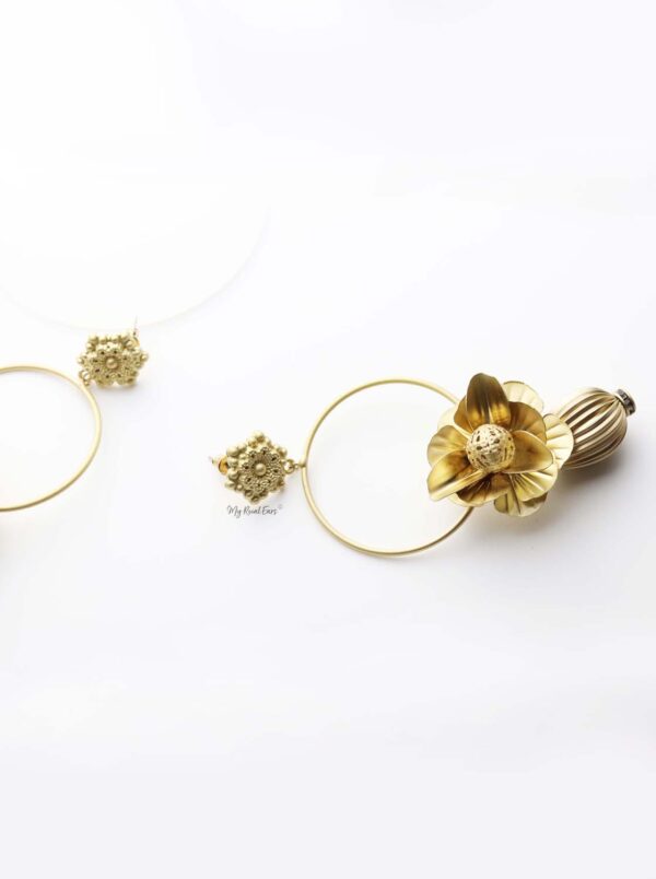 Iris- gold plated 3d floral hoop drop earrings - My Roial Ears LTD