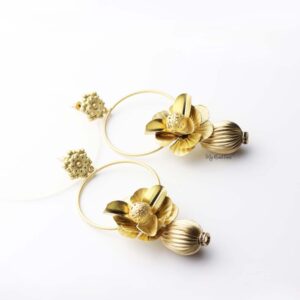 Iris- gold plated 3d floral hoop drop earrings - My Roial Ears LTD