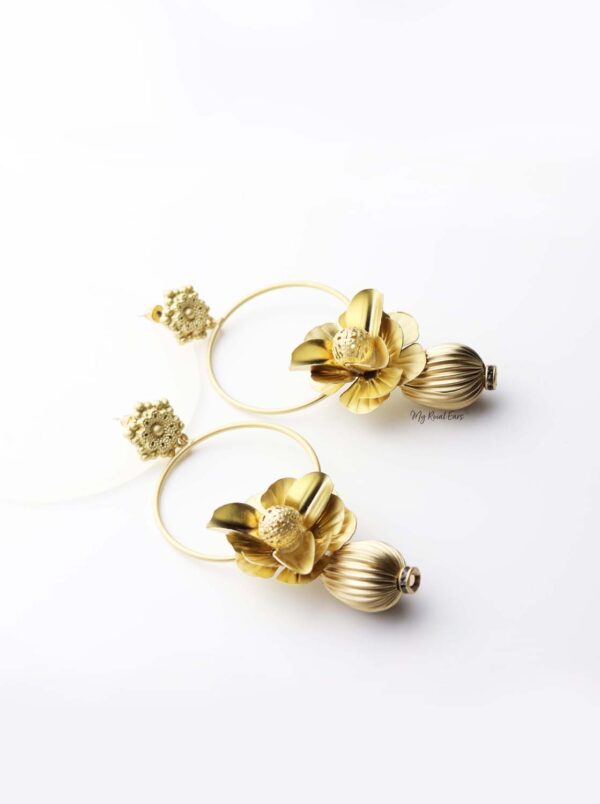 Iris- gold plated 3d floral hoop drop earrings - My Roial Ears LTD