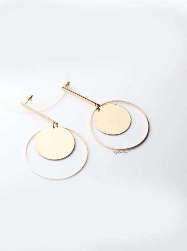 GAIA- gold plated long hoop dangling circle earrings - My Roial Ears LTD