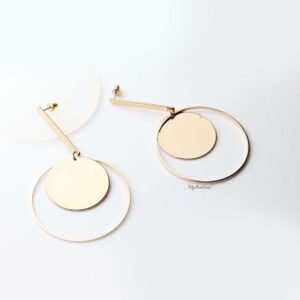 GAIA- gold plated long hoop dangling circle earrings - My Roial Ears LTD