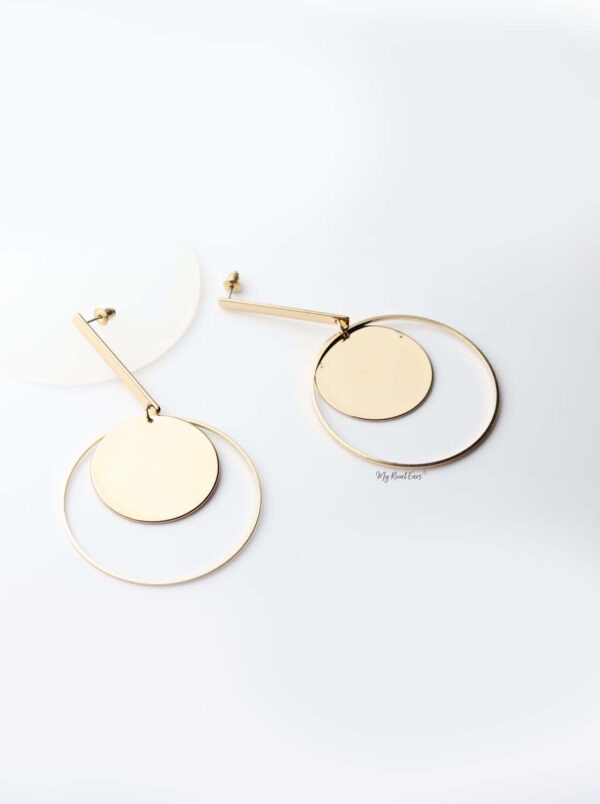 GAIA- gold plated long hoop dangling circle earrings - My Roial Ears LTD