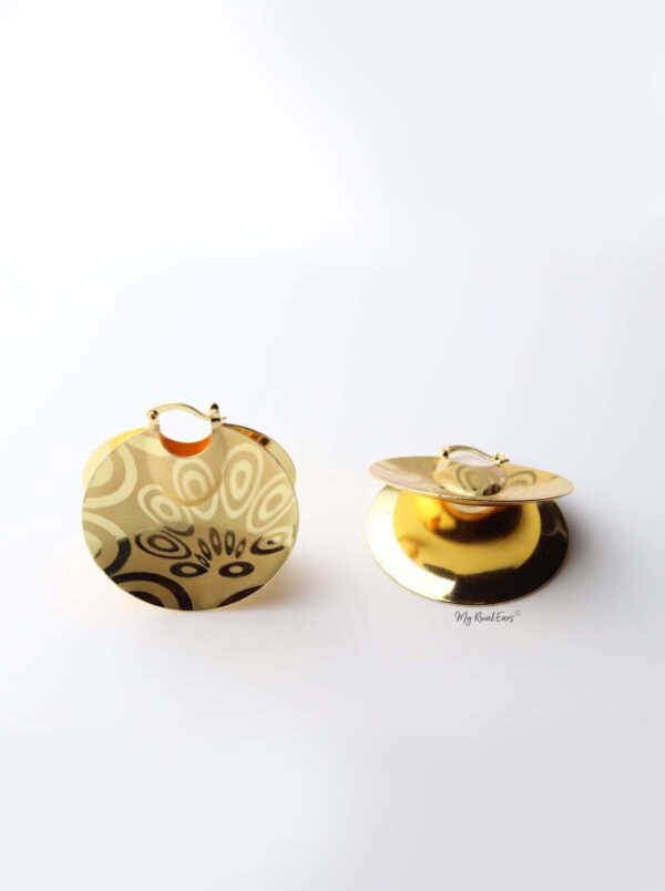 HERA- gold plated pattern phenomenal disc drop earrings - My Roial Ears LTD