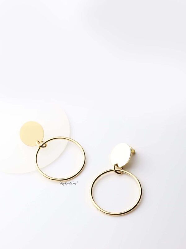Semele- gold plated graceful oval stud drop hoop earrings - My Roial Ears LTD