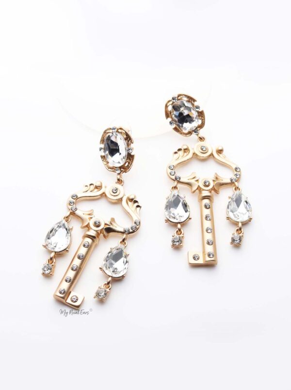 Hera- gold plated key crystal earrings - My Roial Ears LTD