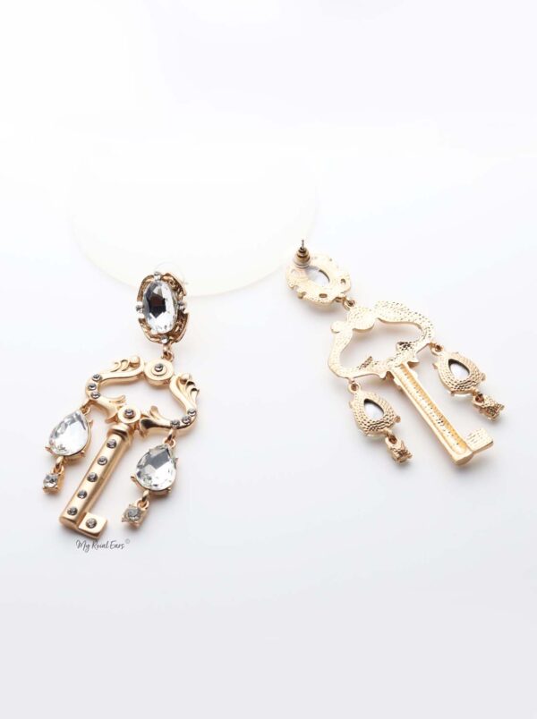 Hera- gold plated key crystal earrings - My Roial Ears LTD
