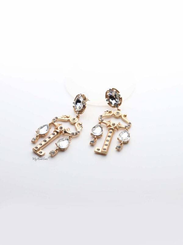 Hera- gold plated key crystal earrings - My Roial Ears LTD