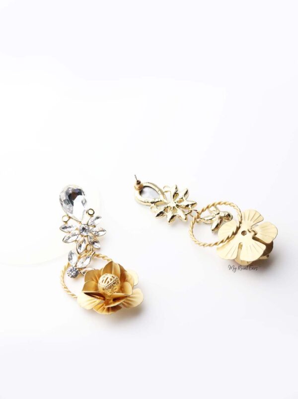 Gaia Dim- gold plated 3d floral crystal-embellished drop earrings - My Roial Ears LTD