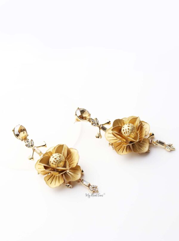 Gaia- gold plated 3d floral glam earrings - My Roial Ears LTD