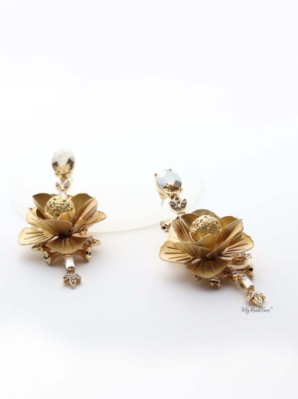 Gaia- gold plated 3d floral glam earrings - My Roial Ears LTD