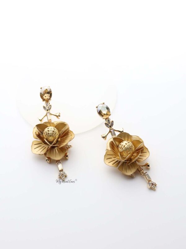 Gaia- gold plated 3d floral glam earrings - My Roial Ears LTD