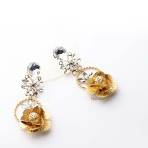 Gaia Dim- gold plated 3d floral crystal-embellished drop earrings - My Roial Ears LTD