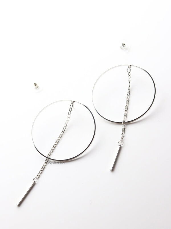 Aglaia- statement stud long drop hoop chain gold earrings - Image 2