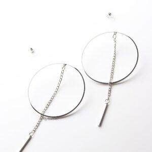 Aglaia Silver- statement stud long drop hoop chain gold earrings