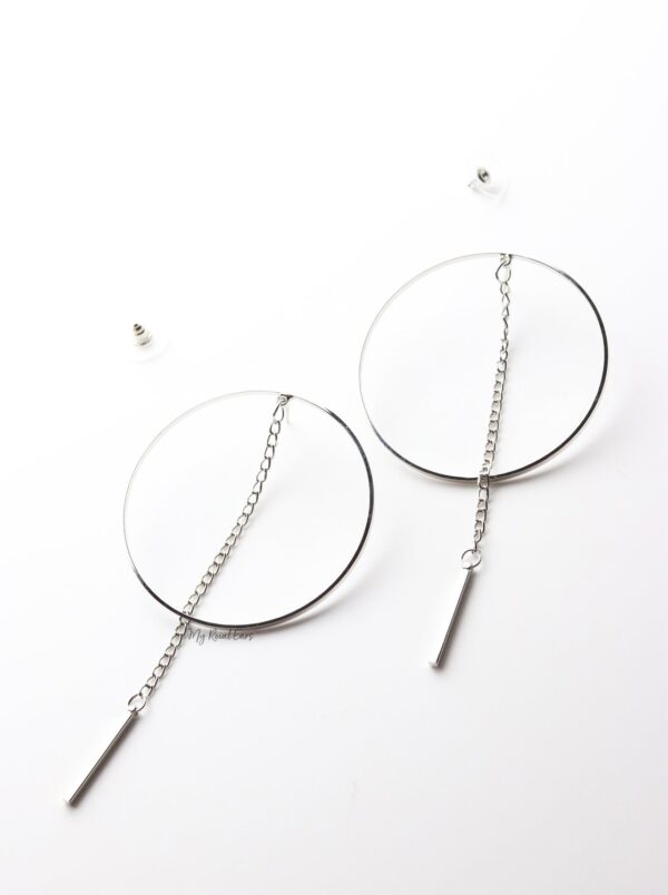 Aglaia Silver- statement stud long drop hoop chain gold earrings