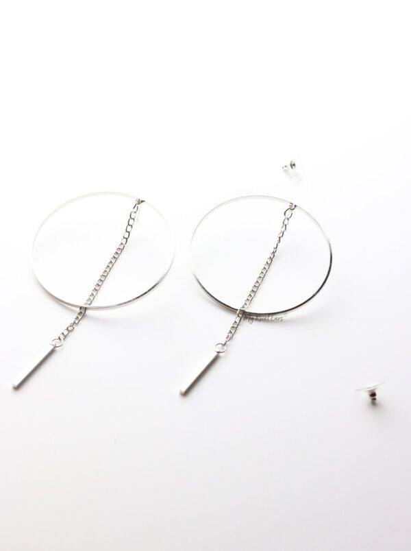 Aglaia Silver- statement stud long drop hoop chain gold earrings - Image 3