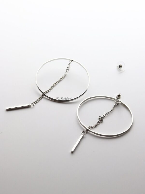 Aglaia Silver- statement stud long drop hoop chain gold earrings - Image 4